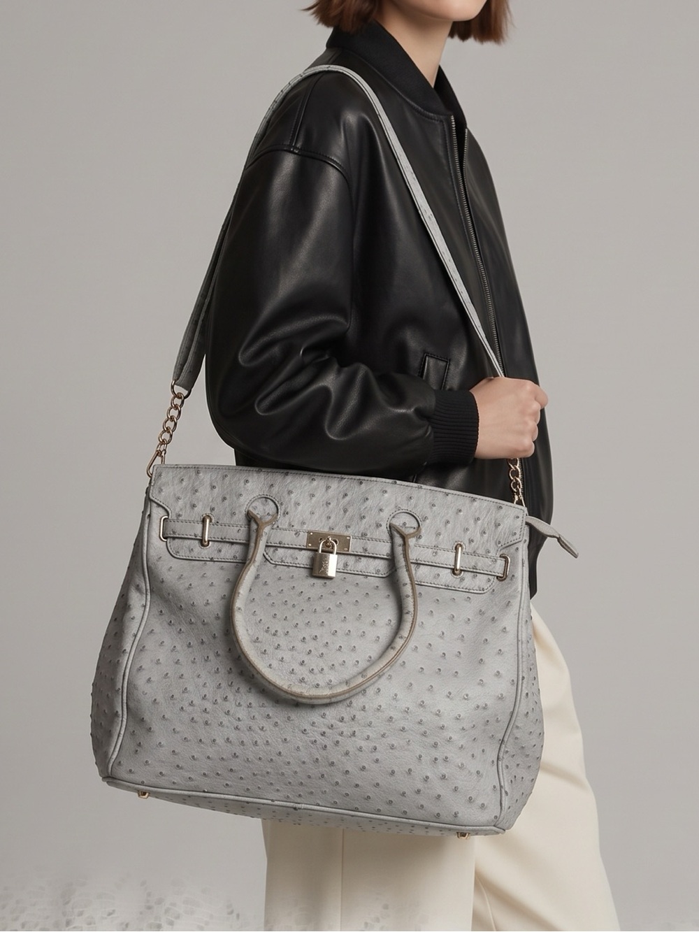 Penelope Ann Gray Ostrich-Texture faux leather Tote weekend bag